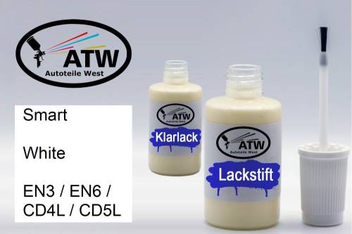 Smart, White, EN3 / EN6 / CD4L / CD5L: 20ml Lackstift + 20ml Klarlack - Set, von ATW Autoteile West.